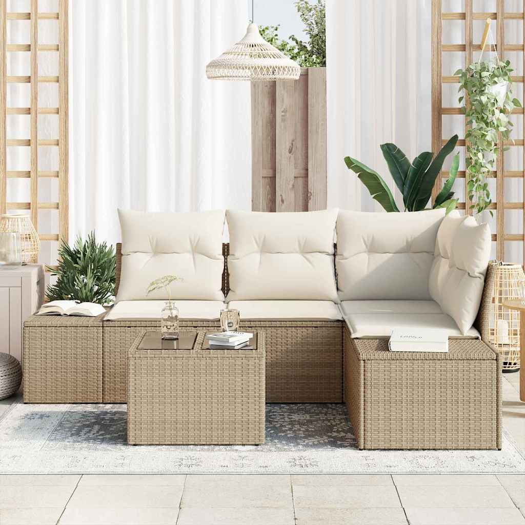 Gartensofa-set mit Speicher Beige und Creme Poly-Rattan