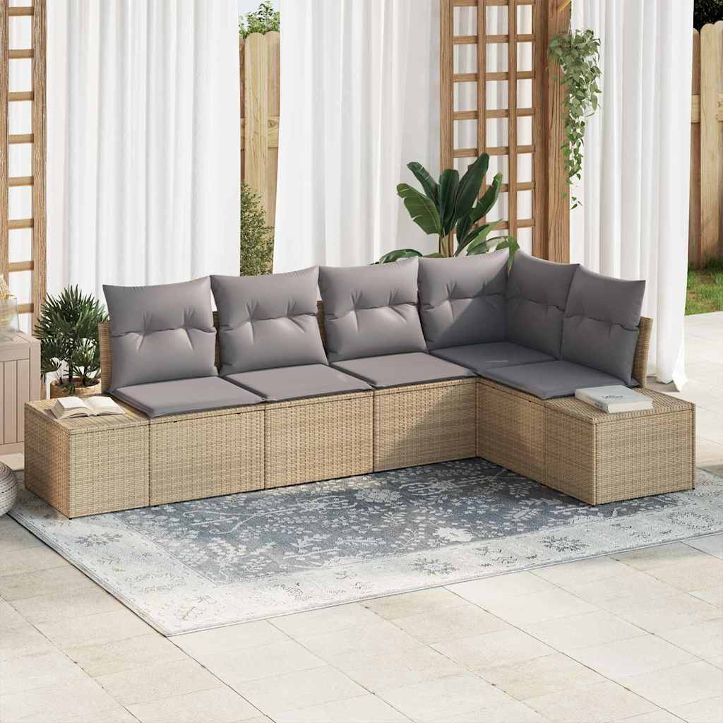 Gartensofa-set 5 pcs Beige und Hellgrau Poly-Rattan