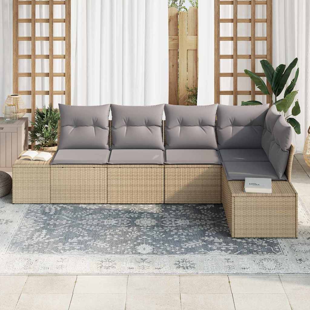 Gartensofa-set 5 pcs Beige und Hellgrau Poly-Rattan