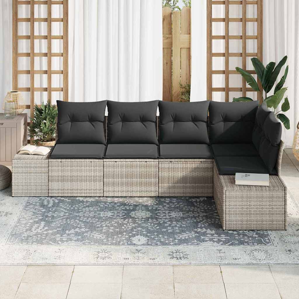 Gartensofa-set mit Speicher 5 pcs Hellgrau Poly-Rattan