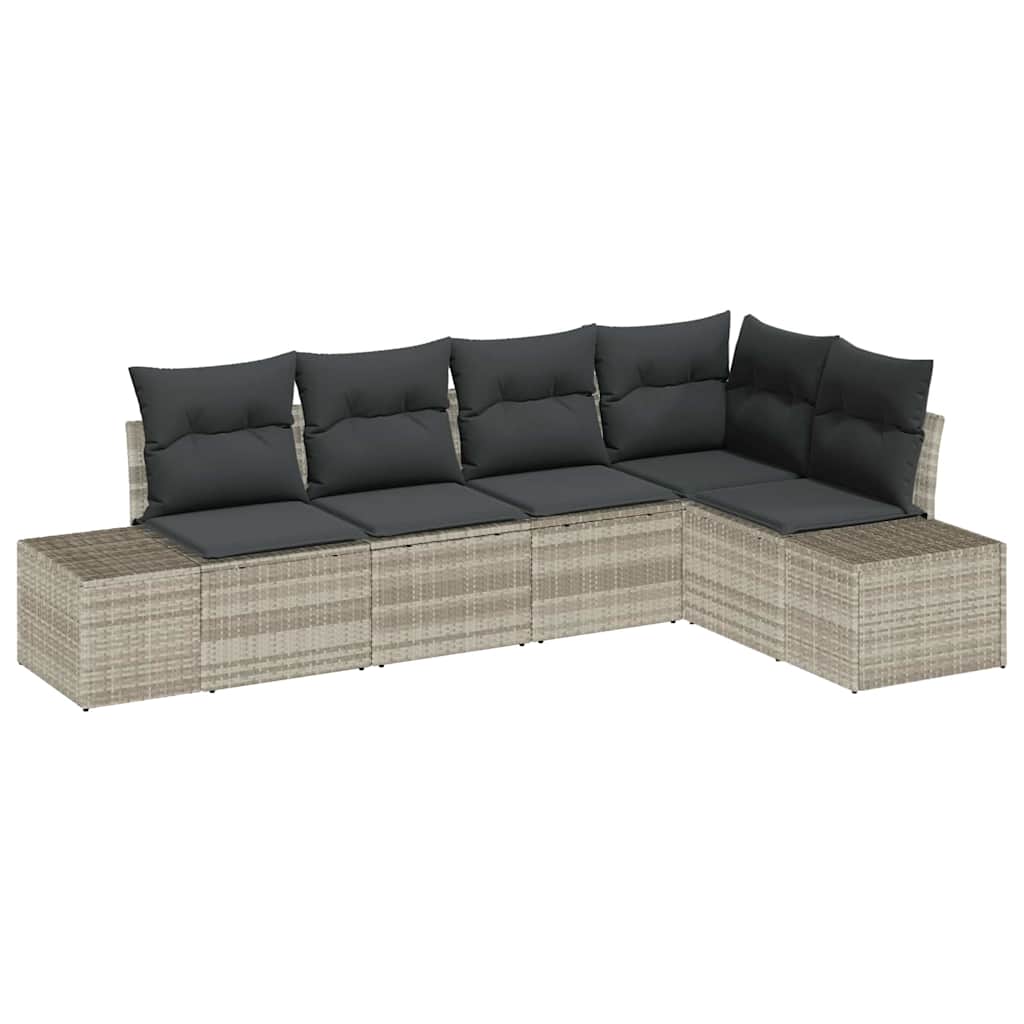Gartensofa-set mit Speicher 5 pcs Hellgrau Poly-Rattan