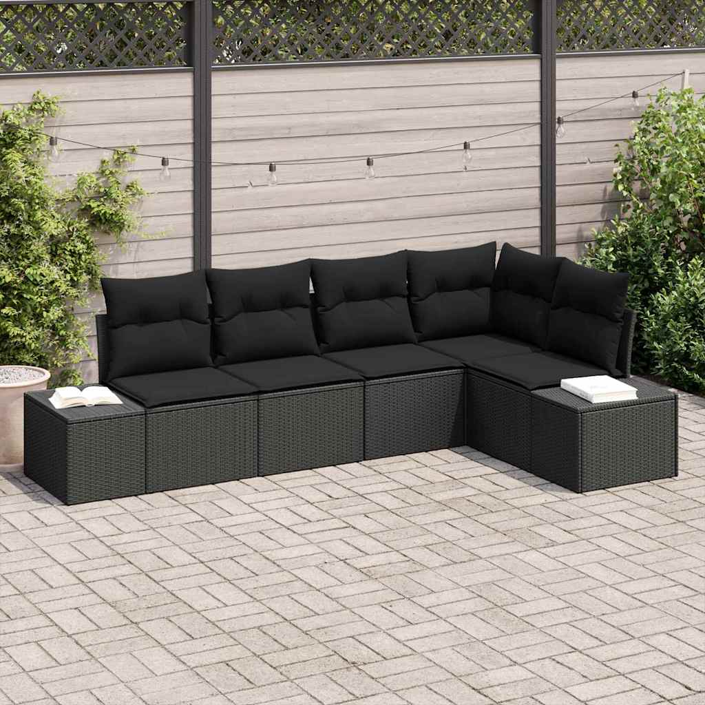 Gartensofa-set mit Speicher 5 pcs Schwarz Poly-Rattan