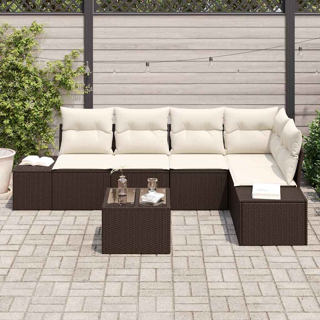 Gartensofa-set mit Speicher Braun und Creme Poly-Rattan