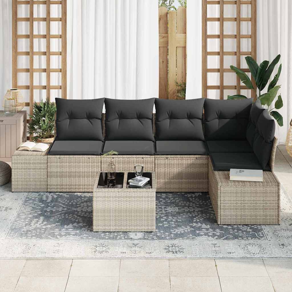 Gartensofa-set mit Speicher Hellgrau Poly-Rattan
