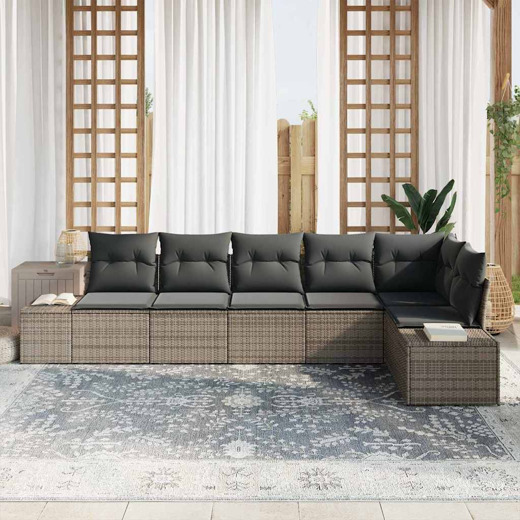 Gartensofa-set mit Speicher 6 pcs Grau Poly-Rattan