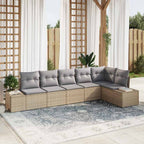 Gartensofa-set 6 pcs Beige und Hellgrau Poly-Rattan