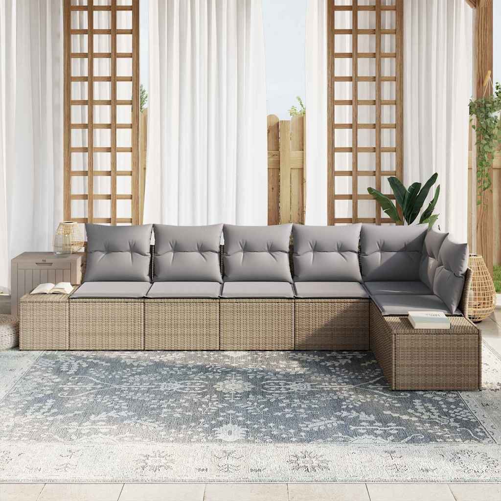 Gartensofa-set 6 pcs Beige und Hellgrau Poly-Rattan