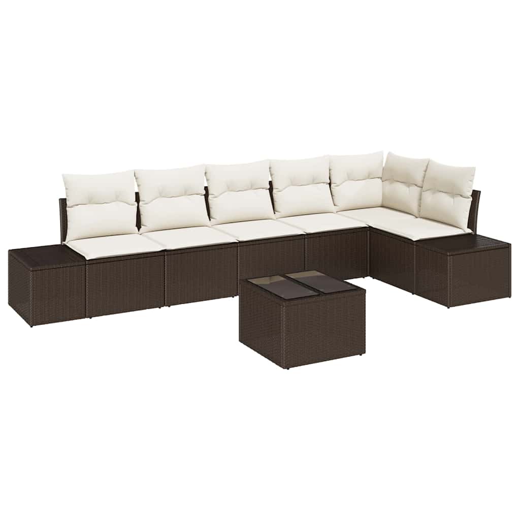 Gartensofa-set mit Speicher Braun und Creme Poly-Rattan