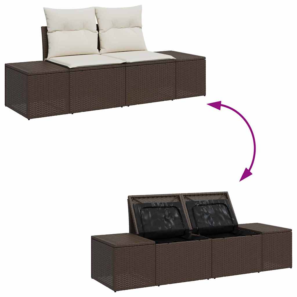 Gartensofa-set mit Speicher Braun und Creme Poly-Rattan