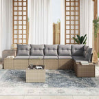 Gartensofa-set mit Speicher Beige und Hellgrau Poly-Rattan