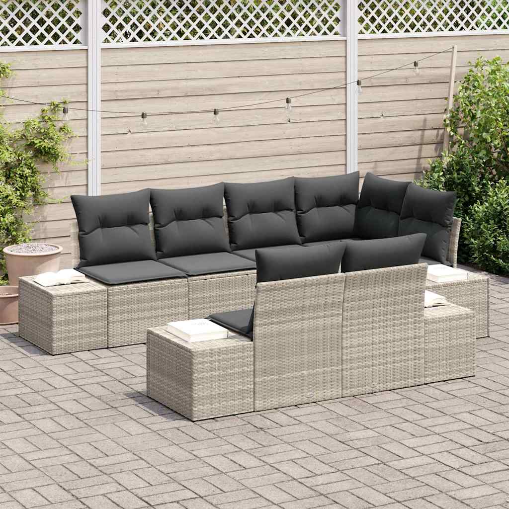 Gartensofa-set mit Speicher 7 pcs Hellgrau Poly-Rattan