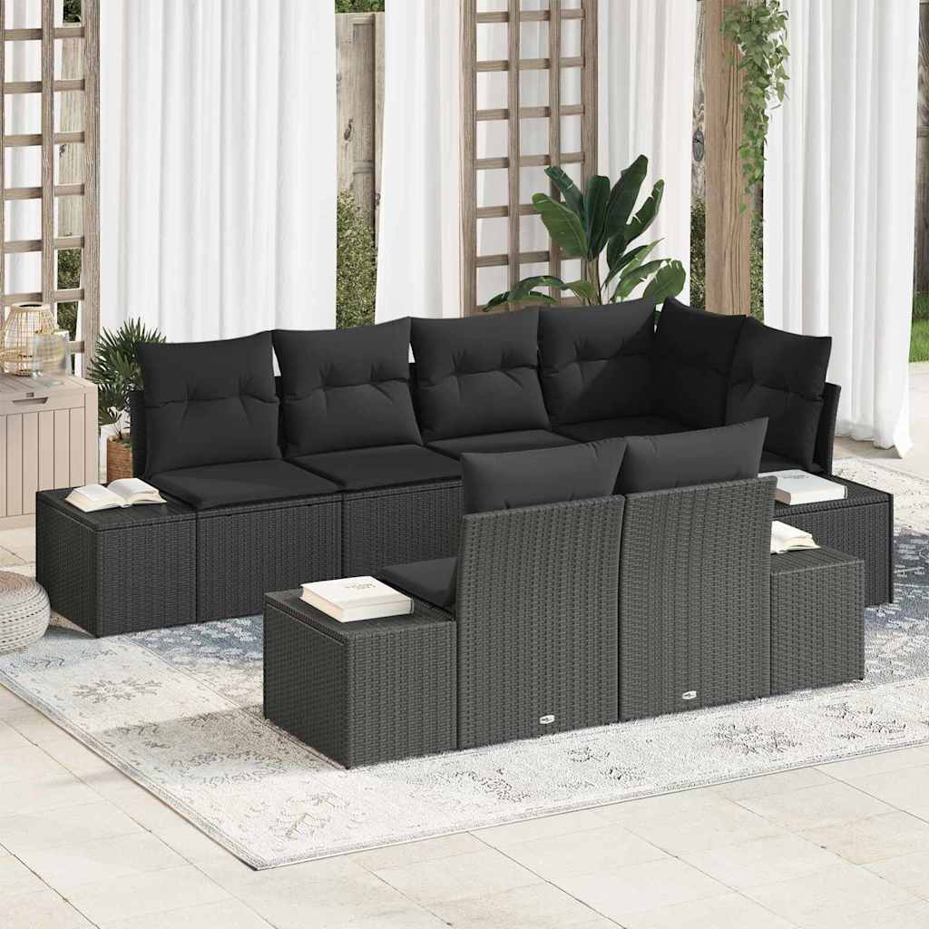 Gartensofa-set mit Speicher 7 pcs Schwarz Poly-Rattan