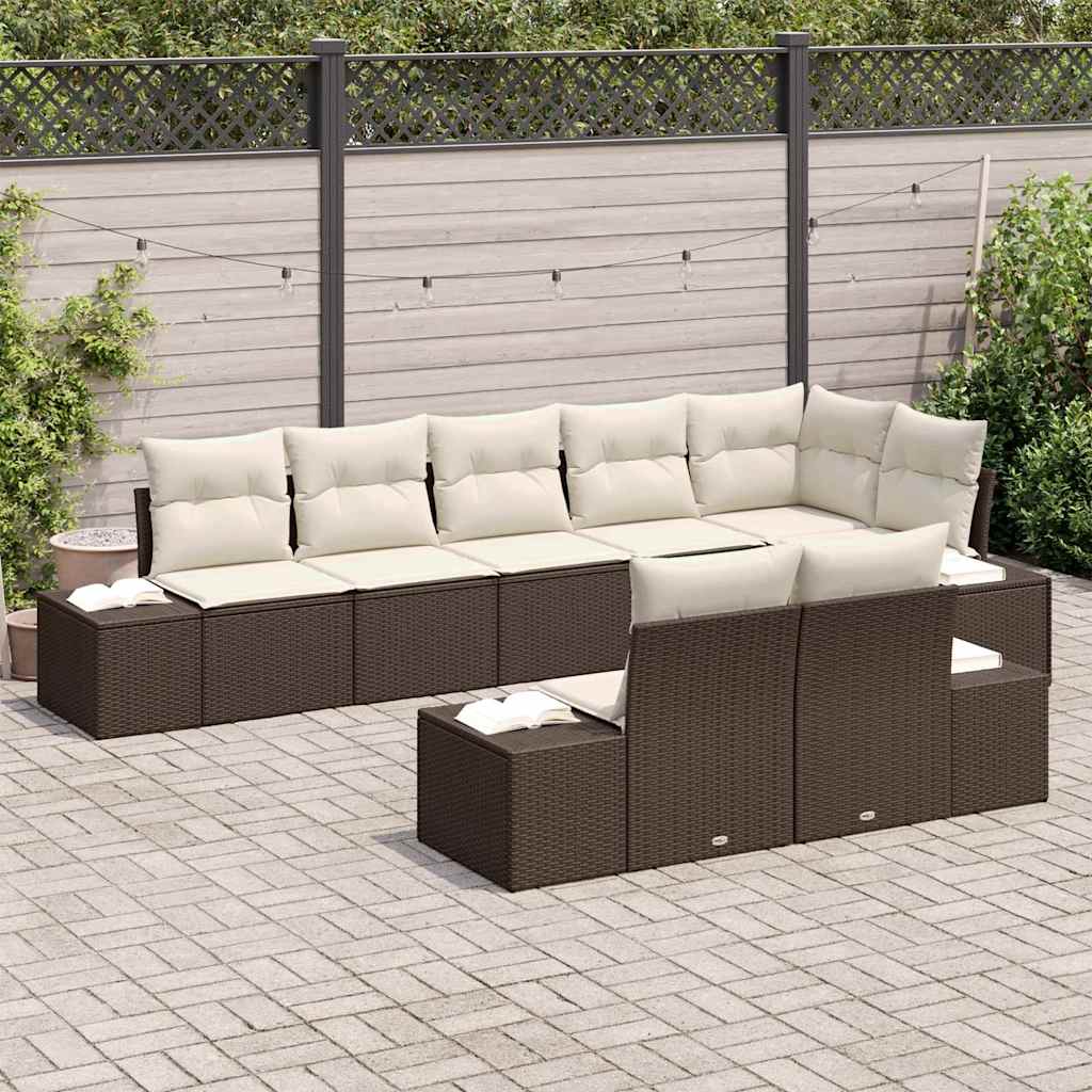Gartensofa-set mit Speicher 8 pcs Braun und Creme Poly Rattan