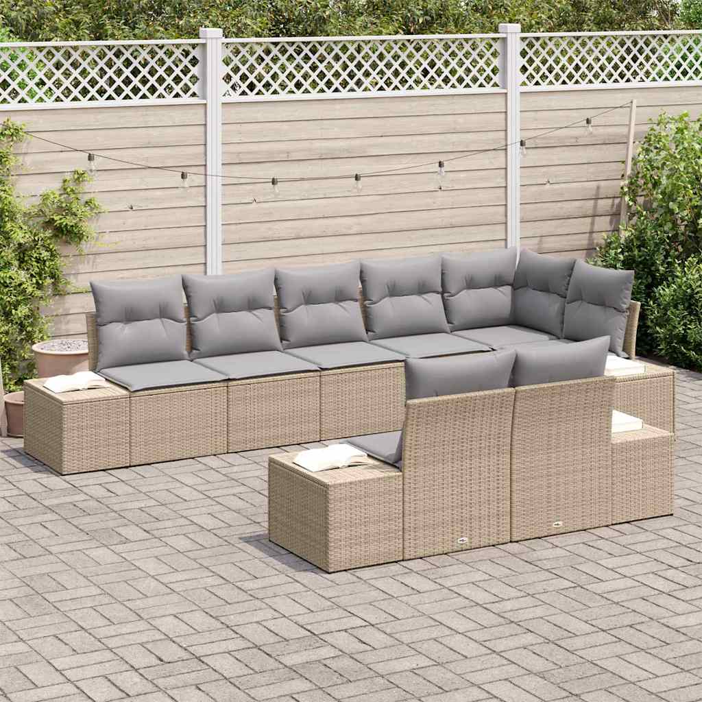 Gartensofa-set 8 pcs Beige und Hellgrau Poly Rattan