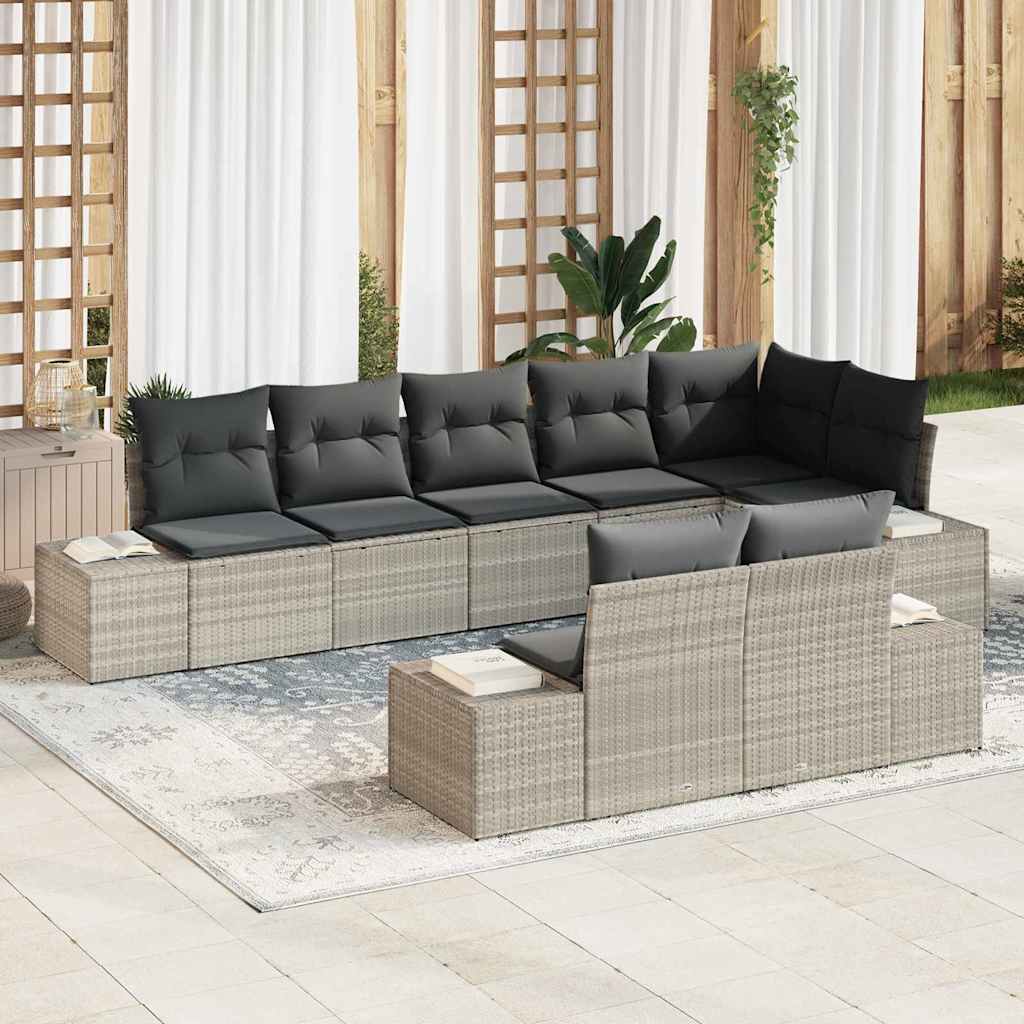 Gartensofa-set mit Speicher 8 pcs Hellgrau Poly Rattan