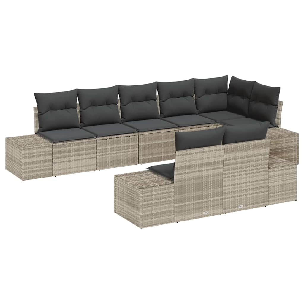 Gartensofa-set mit Speicher 8 pcs Hellgrau Poly Rattan