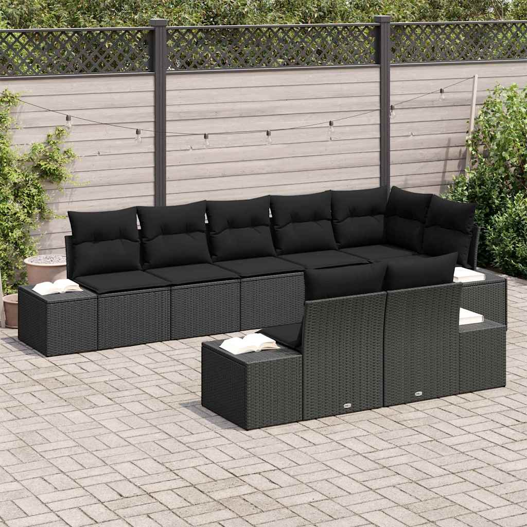 Gartensofa-set mit Speicher 8 pcs Schwarz Poly Rattan