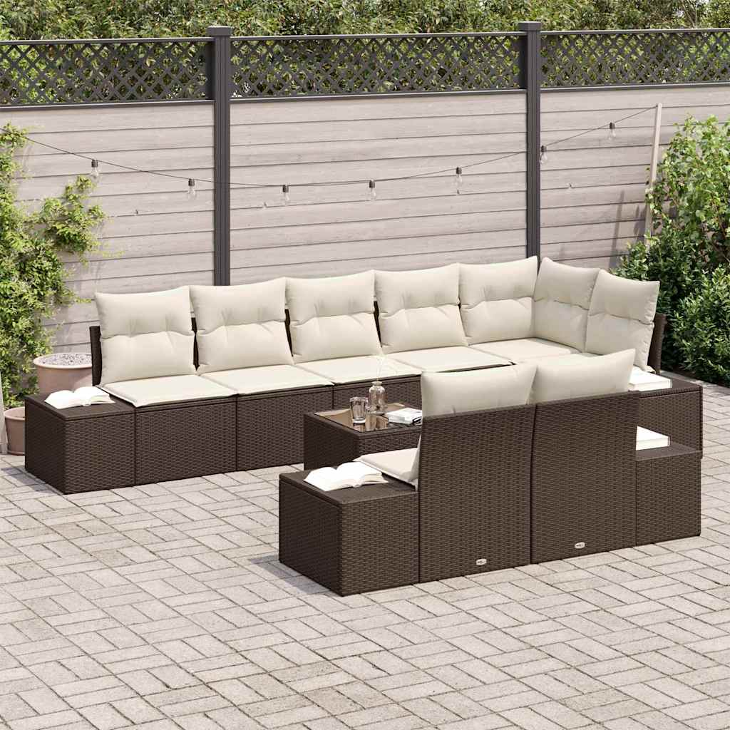 Gartensofa-set mit Speicher Braun und Creme Poly Rattan