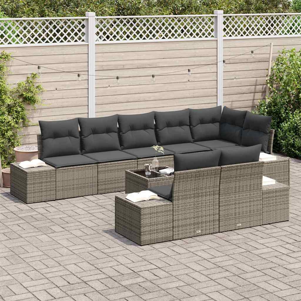 Gartensofa-set mit Speicher Grau Poly Rattan