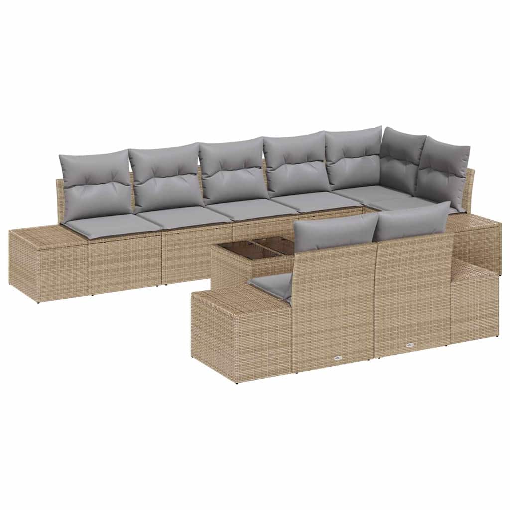 Gartensofa-set mit Speicher Beige und Hellgrau Poly Rattan