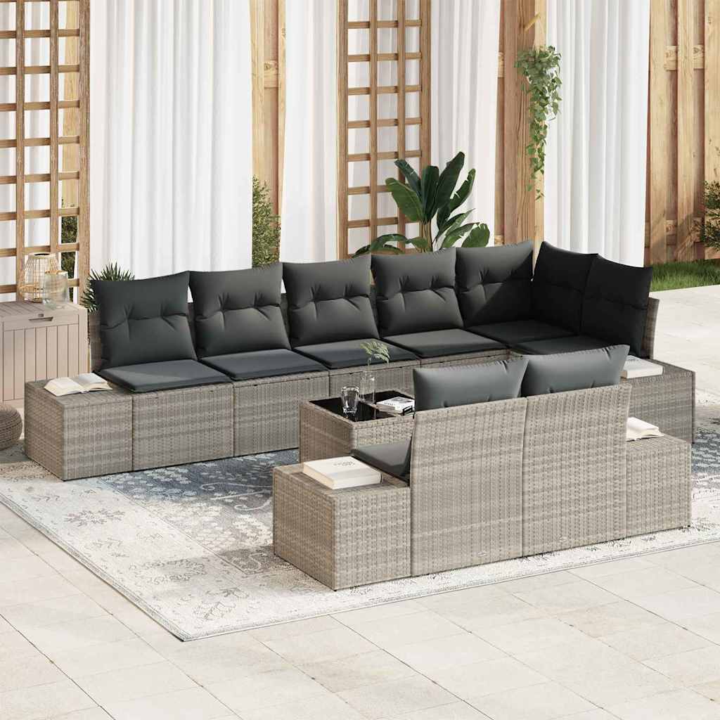 Gartensofa-set mit Speicher Hellgrau Poly Rattan