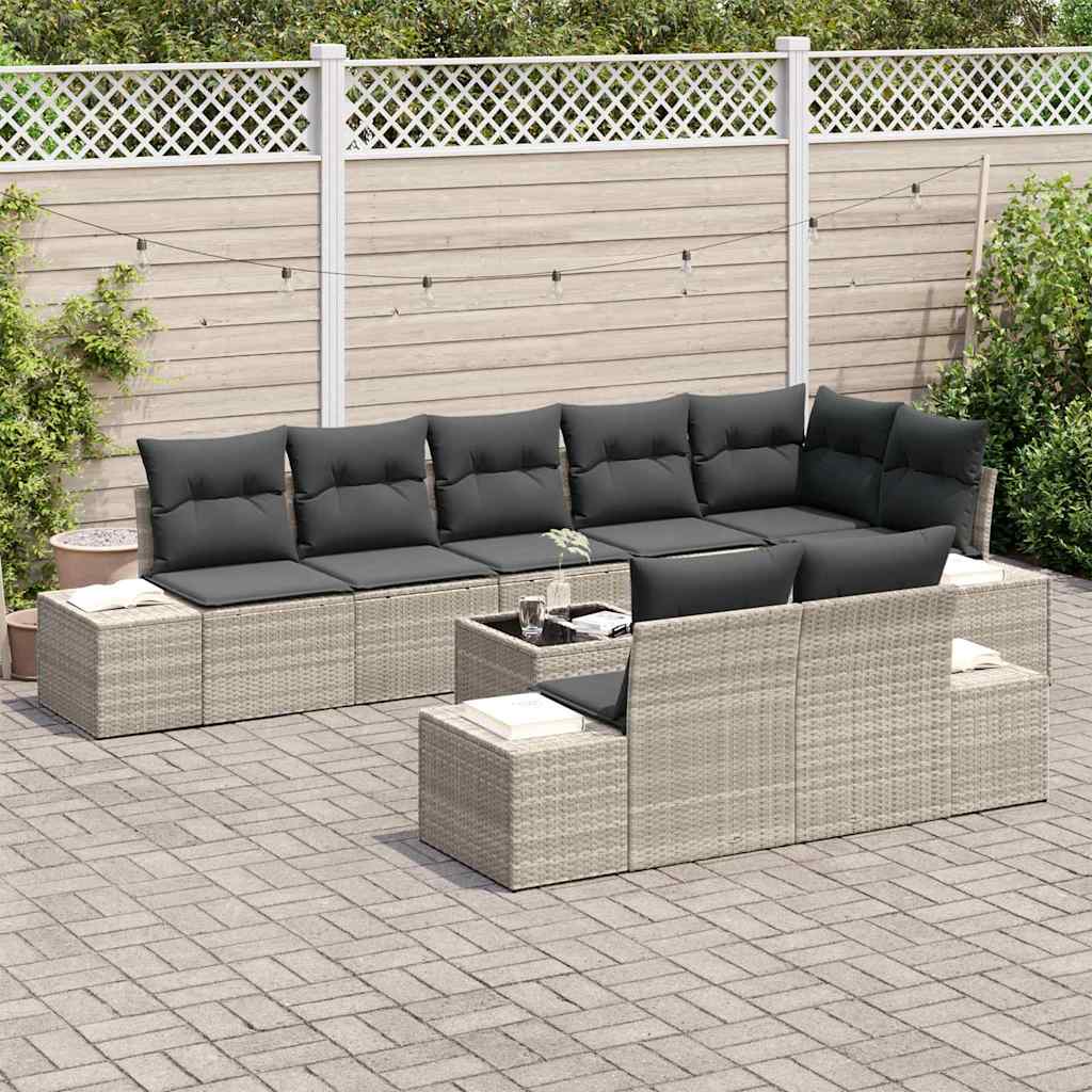 Gartensofa-set mit Speicher Hellgrau Poly Rattan