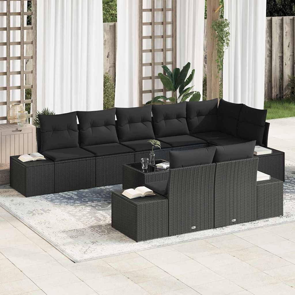 Gartensofa-set mit Speicher Schwarz Poly Rattan