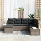 Garten-Sofa-Set mit Kissen mit Speicher 6 pcs Grau Poly-Rattan