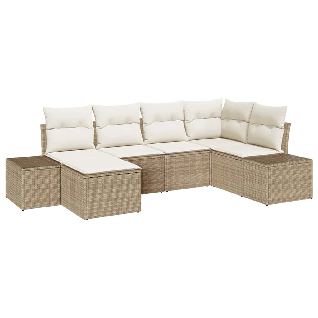Garten-Sofa-Set mit Kissen 6 pcs Beige und Creme Poly-Rattan