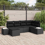 Garten-Sofa-Set mit Kissen 6 pcs Schwarz Poly-Rattan