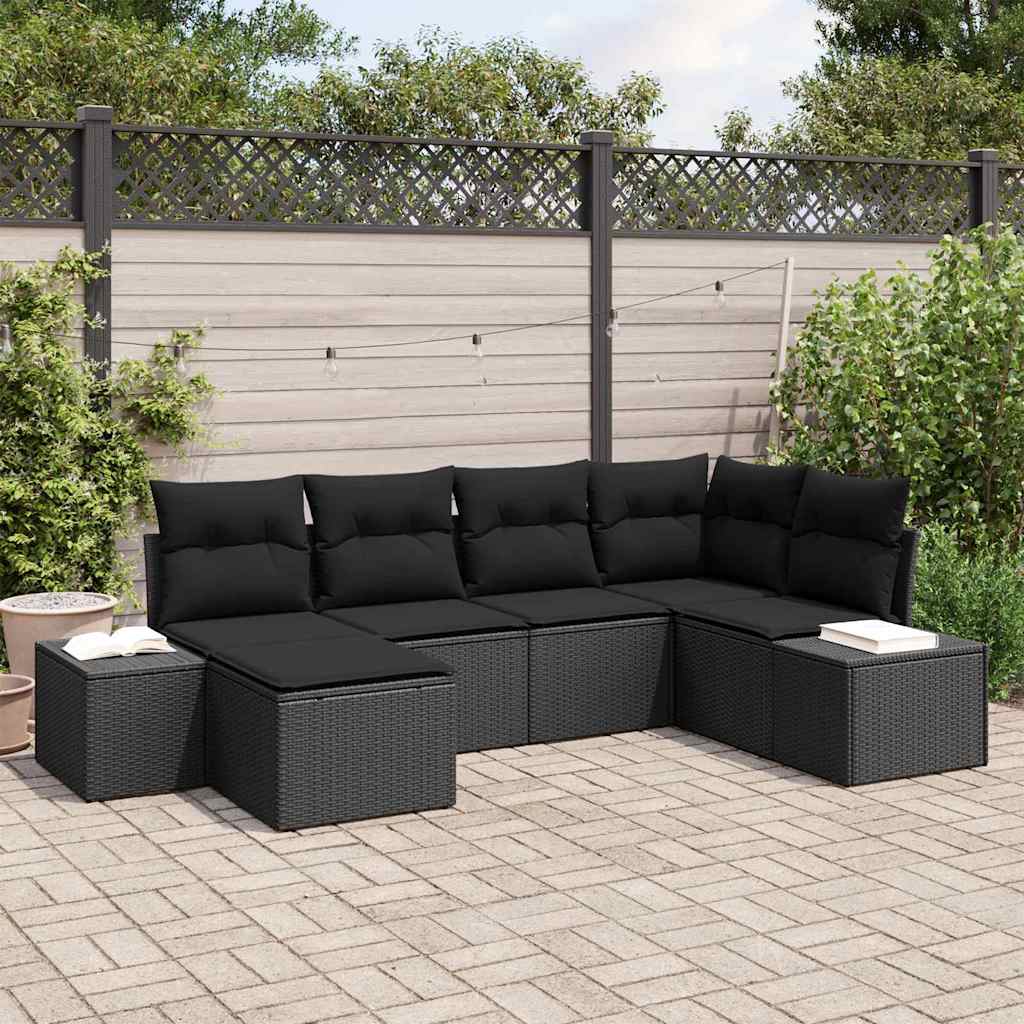 Garten-Sofa-Set mit Kissen 6 pcs Schwarz Poly-Rattan
