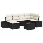 Garten-Sofa-Set mit Kissen 6 pcs Schwarz und Creme Poly-Rattan