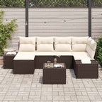 Garten-Sofa-Set mit Kissen 6 pcs Braun und Creme Poly-Rattan