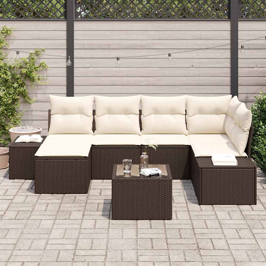 Garten-Sofa-Set mit Kissen 6 pcs Braun und Creme Poly-Rattan