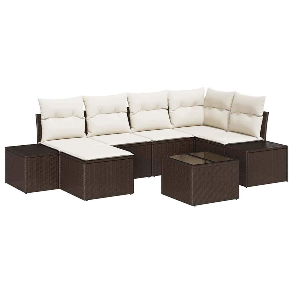 Garten-Sofa-Set mit Kissen 6 pcs Braun und Creme Poly-Rattan