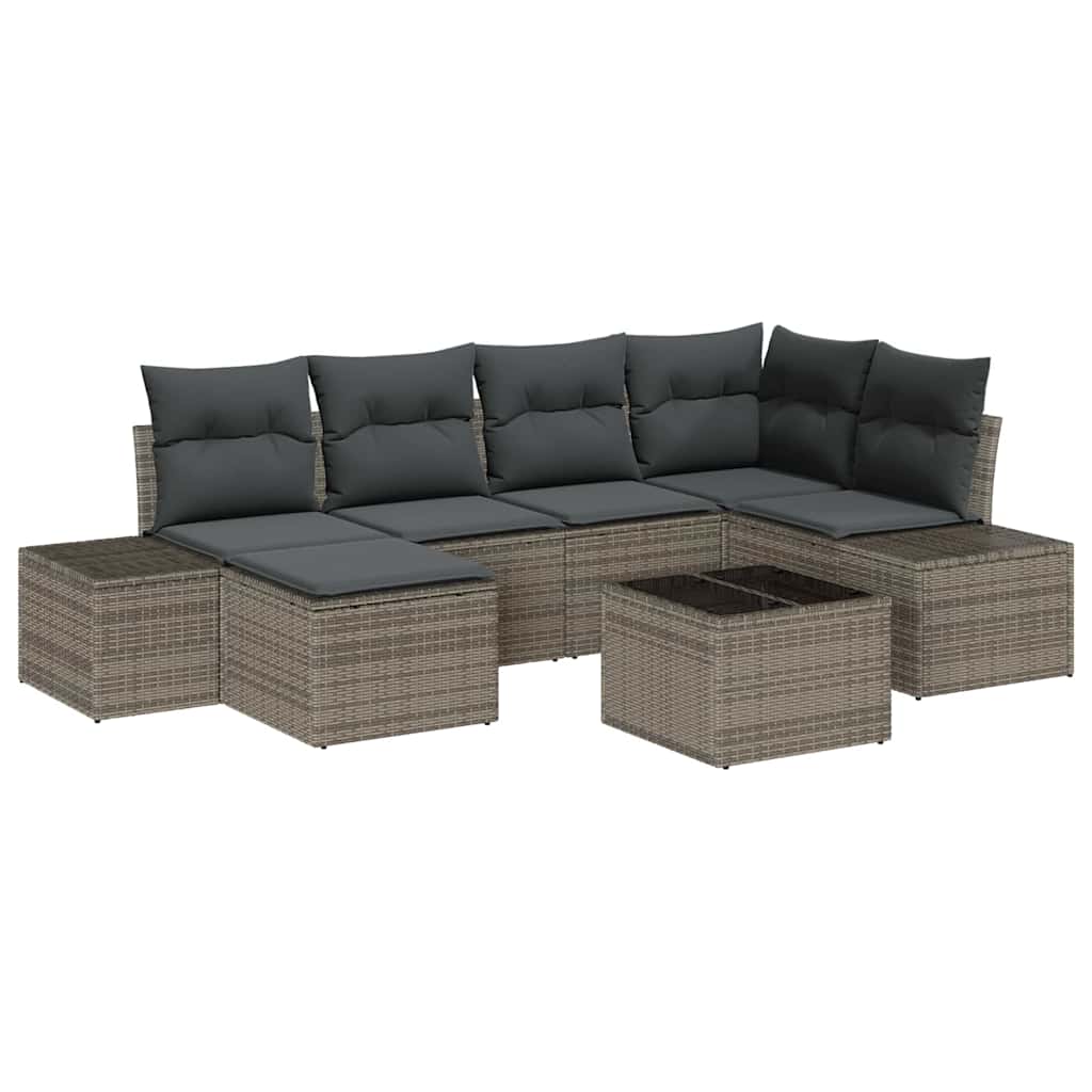Garten-Sofa-Set mit Kissen mit Speicher 6 pcs Grau Poly-Rattan