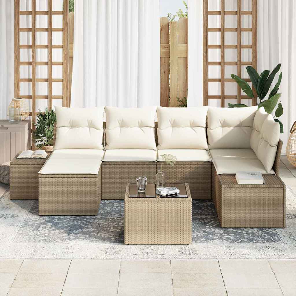 Garten-Sofa-Set mit Kissen 6 pcs Beige und Creme Poly-Rattan