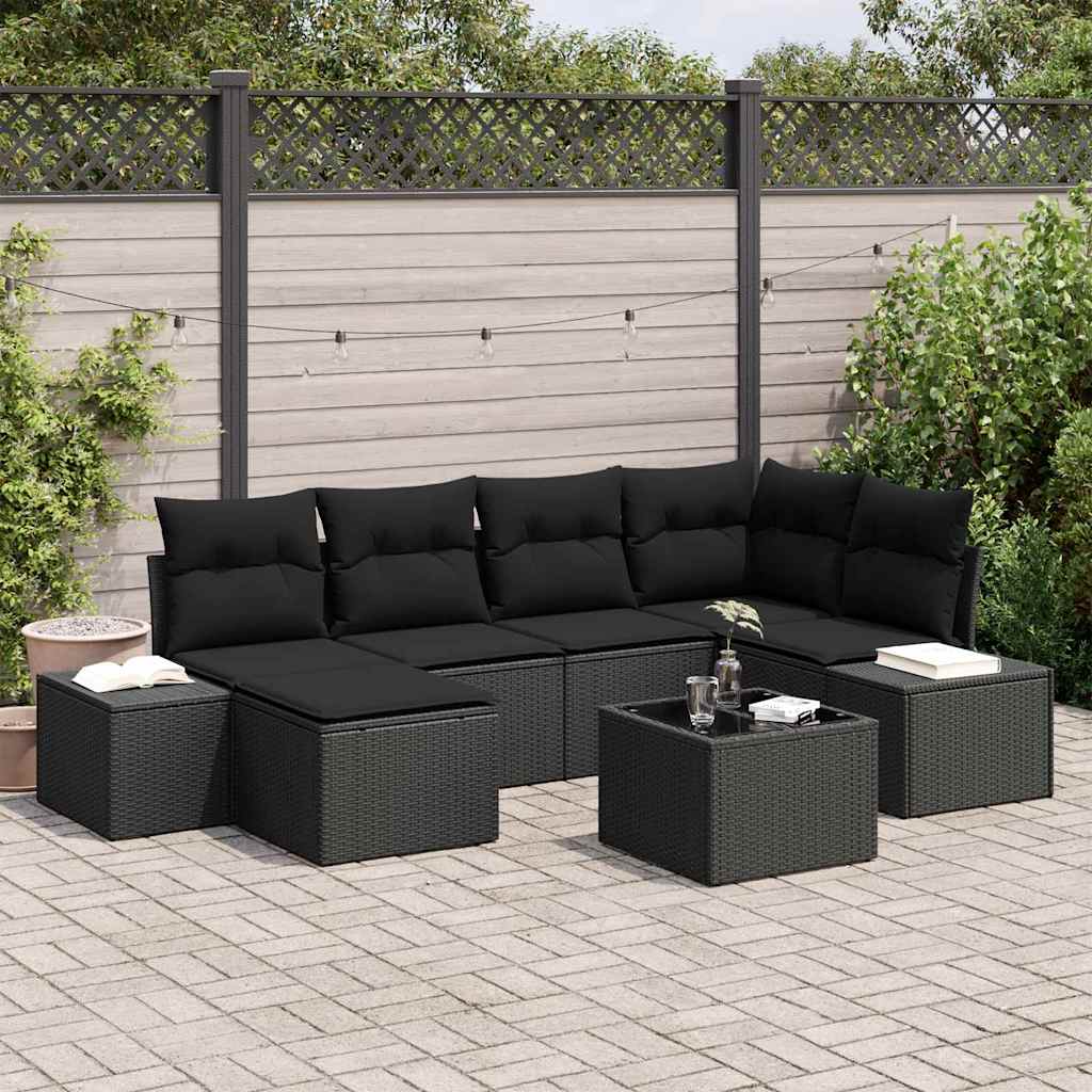 Garten-Sofa-Set mit Kissen 6 pcs Schwarz Poly-Rattan