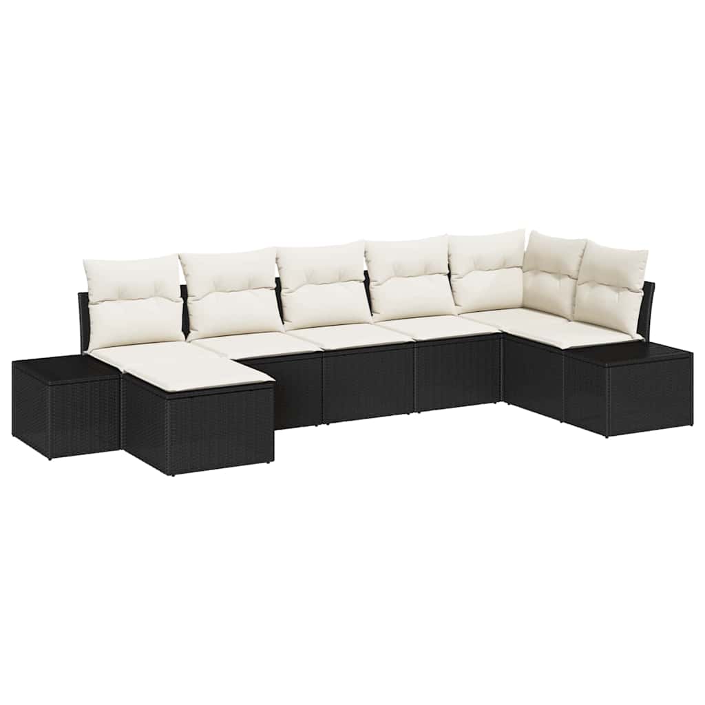 Garten-Sofa-Set mit Kissen 7 pcs Schwarz Poly-Rattan