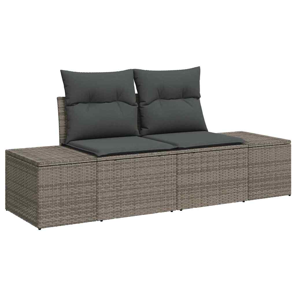 Garten-Sofa-Set mit Kissen mit Speicher 7 pcs Grau Poly Rattan