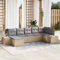 Garten-Sofa-Set mit Kissen mit Speicher 7 pcs Beige Poly-Rattan