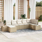 Garten-Sofa-Set mit Kissen mit Speicher 7 pcs Beige Poly-Rattan