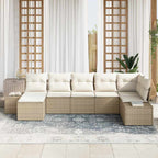 Garten-Sofa-Set mit Kissen mit Speicher 7 pcs Beige Poly-Rattan