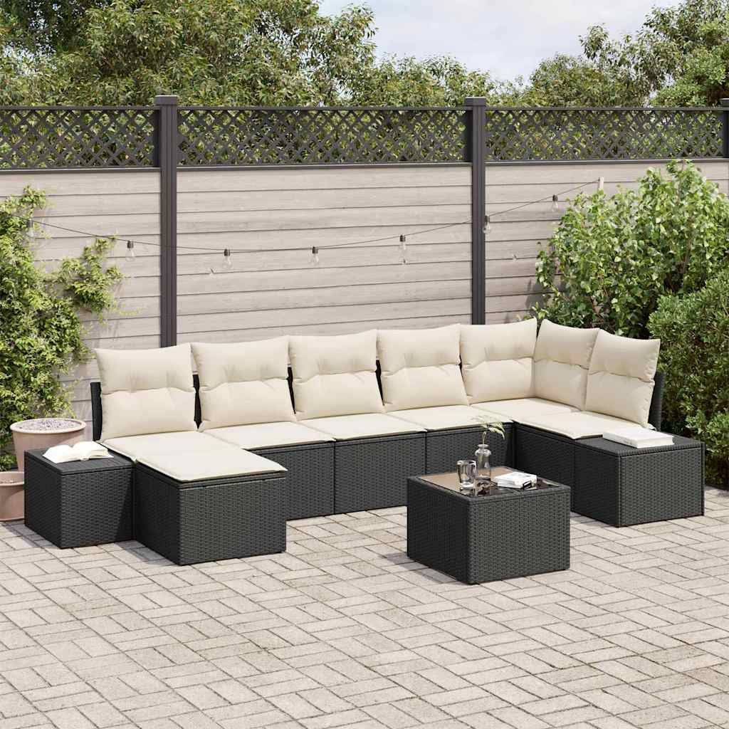 Garten-Sofa-Set mit Kissen 7 pcs Schwarz Poly-Rattan