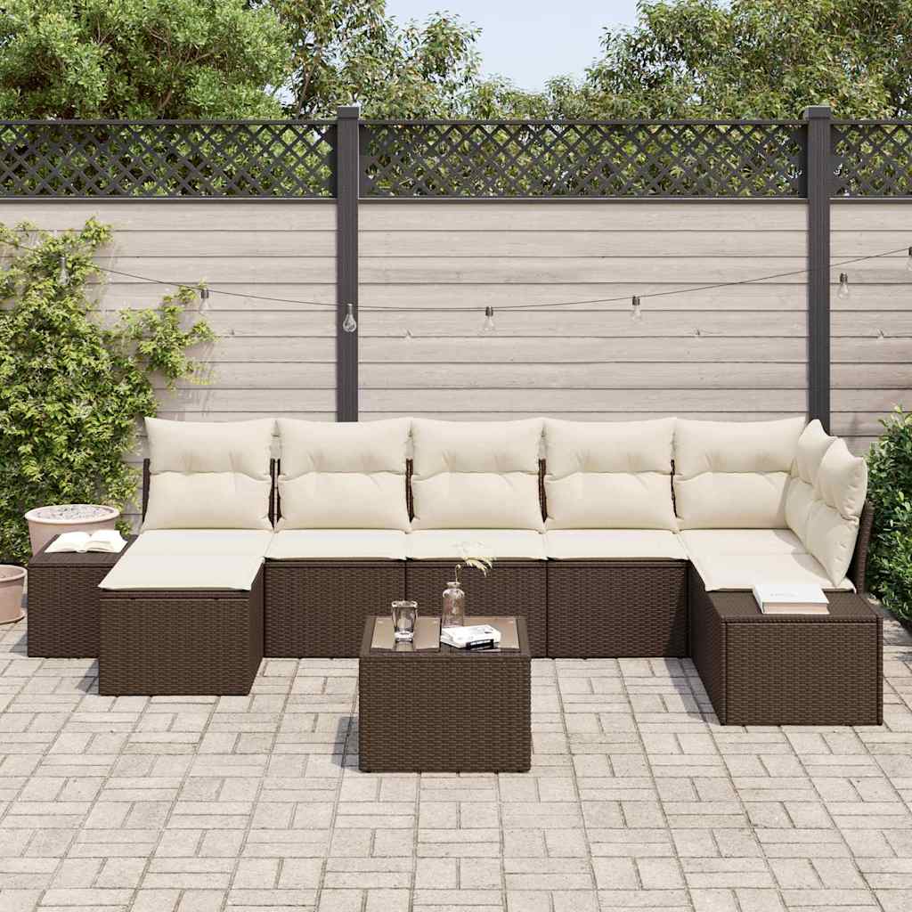 Garten-Sofa-Set mit Kissen mit Speicher 7 pcs Braun Poly-Rattan