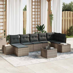 Garten-Sofa-Set mit Kissen mit Speicher 7 pcs Grau Poly-Rattan