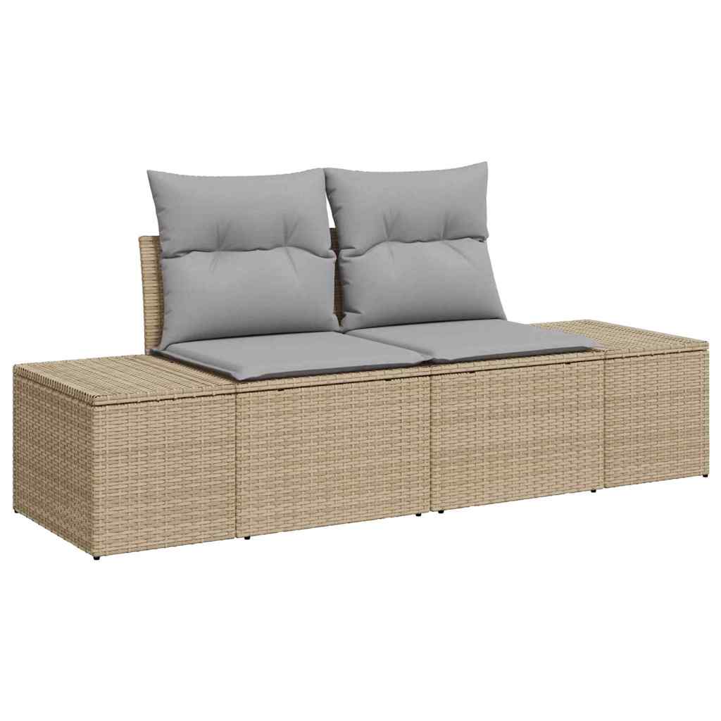 Garten-Sofa-Set mit Kissen mit Speicher 7 pcs Beige Poly-Rattan