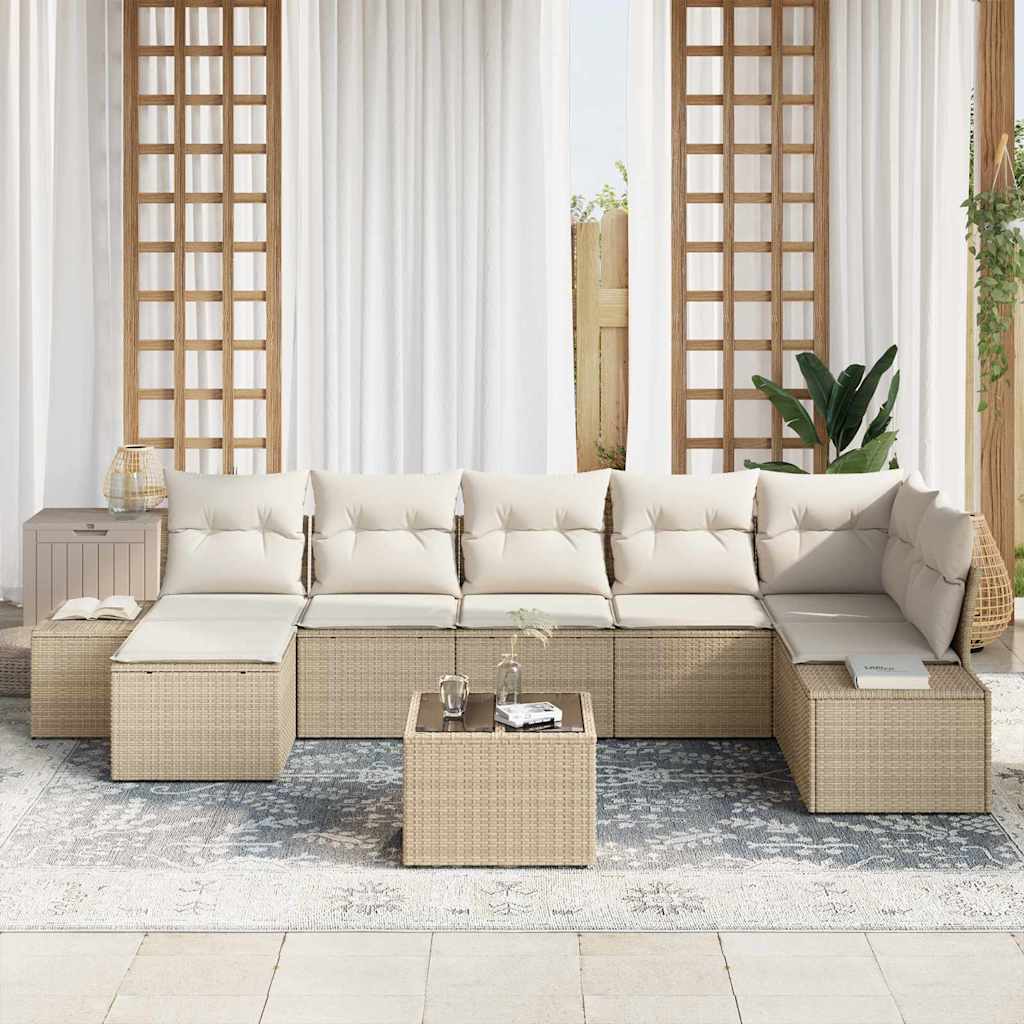 Garten-Sofa-Set mit Kissen mit Speicher 7 pcs Beige Poly-Rattan
