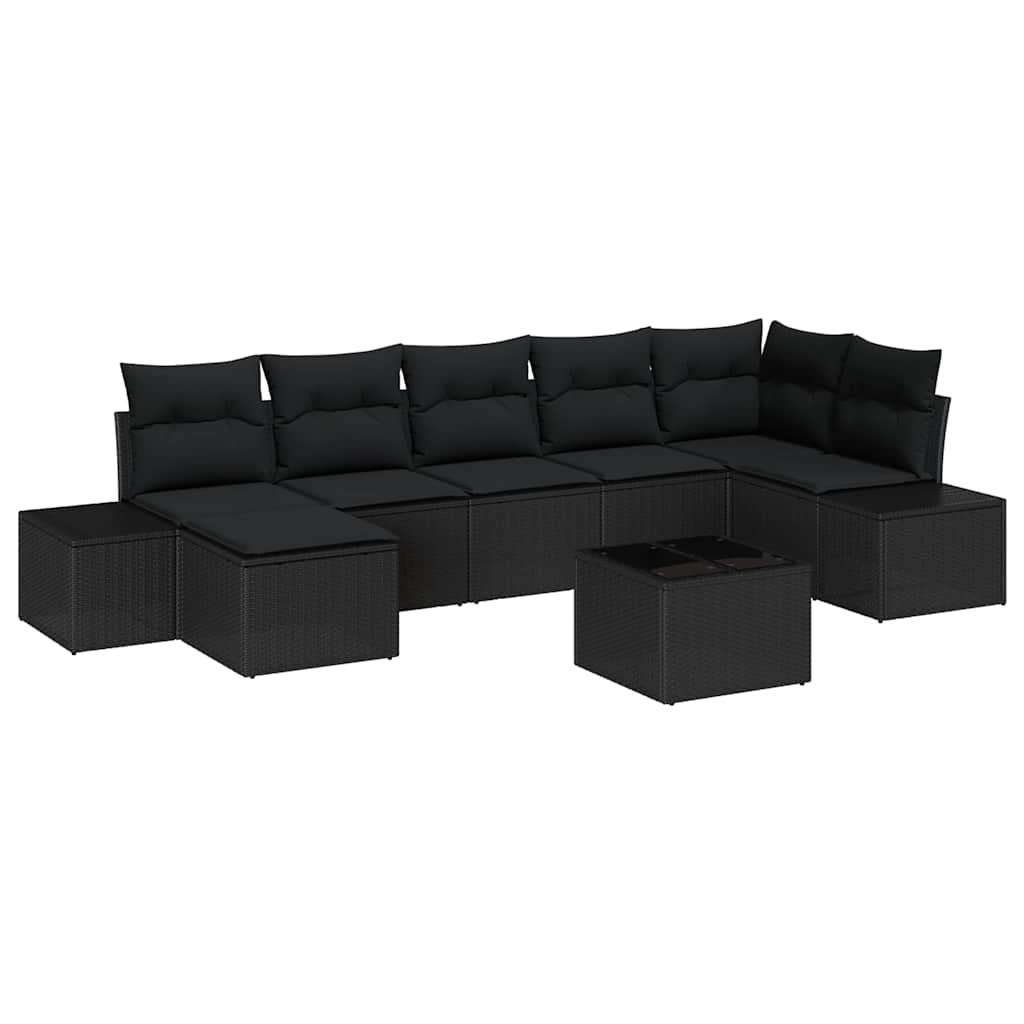 Garten-Sofa-Set mit Kissen 7 pcs Schwarz Poly-Rattan