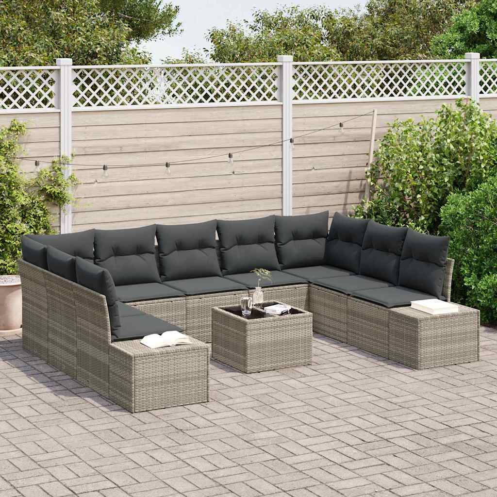 Gartensofa-set mit Kissen 9 pcs Hellgrau Polyrattan
